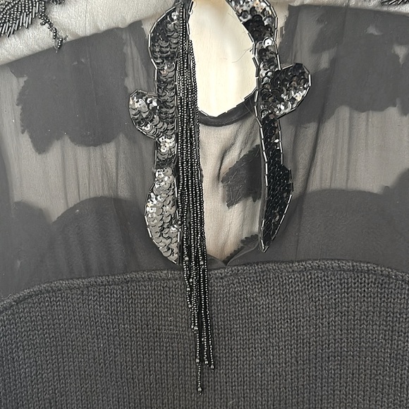 Vintage Bonnie Boerer S 80’s Black Appliqué 3D Sequins Bugle Beaded Sweater - Picture 13 of 16